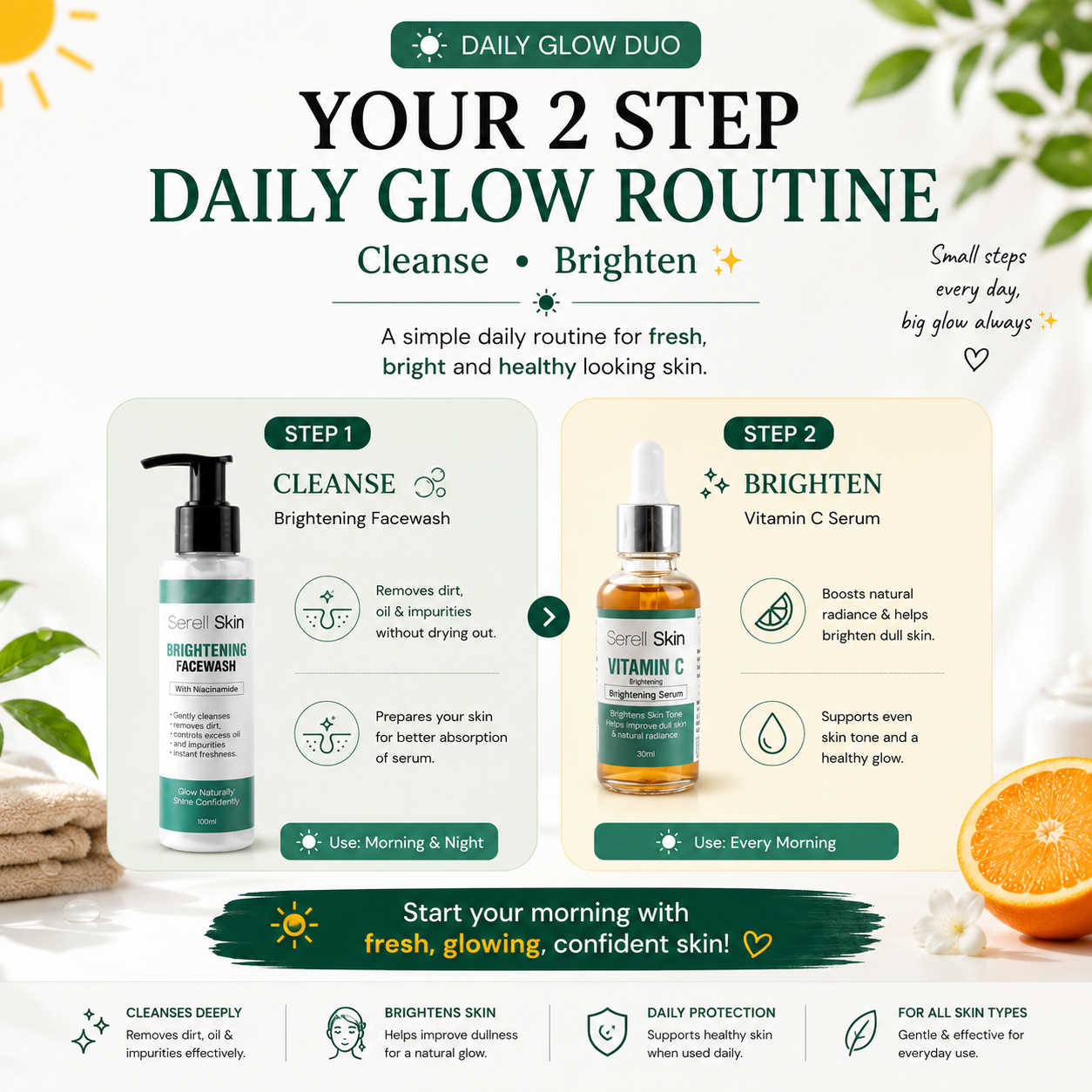 Daily Glow Duo for glowing skin Pakistan – Serell Skin brightening bundle