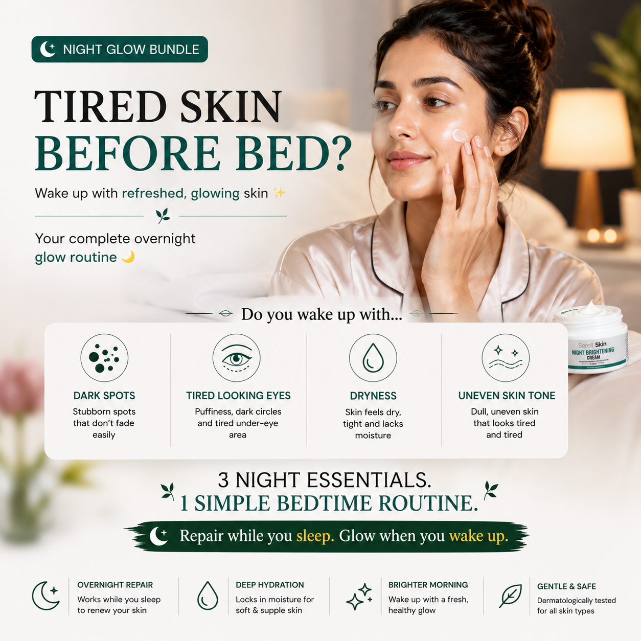 Serell Skin Night Glow Bundle – overnight skincare kit Pakistan