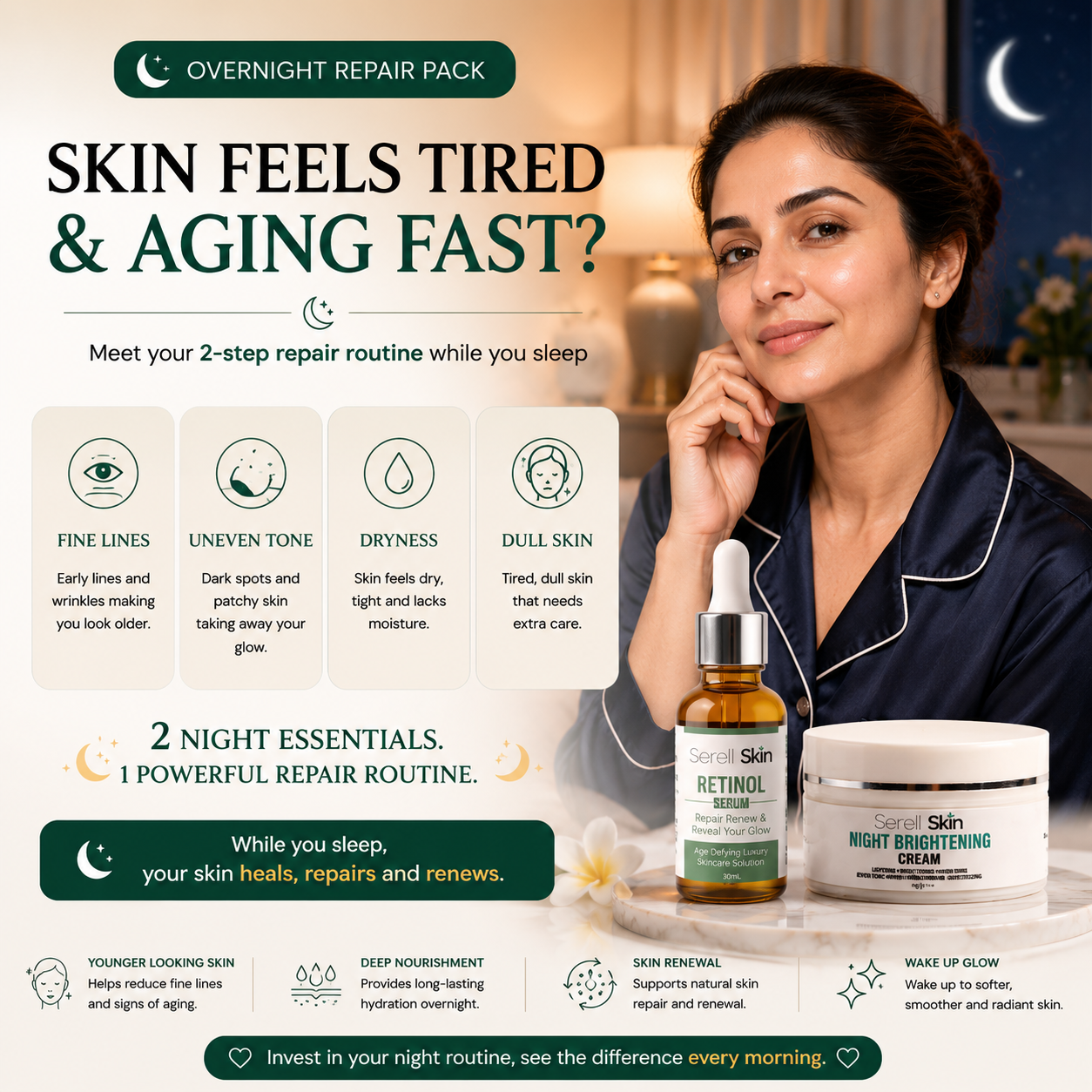 Overnight Repair Pack ingredients – Retinol Serum Night Brightening Cream Pakistan