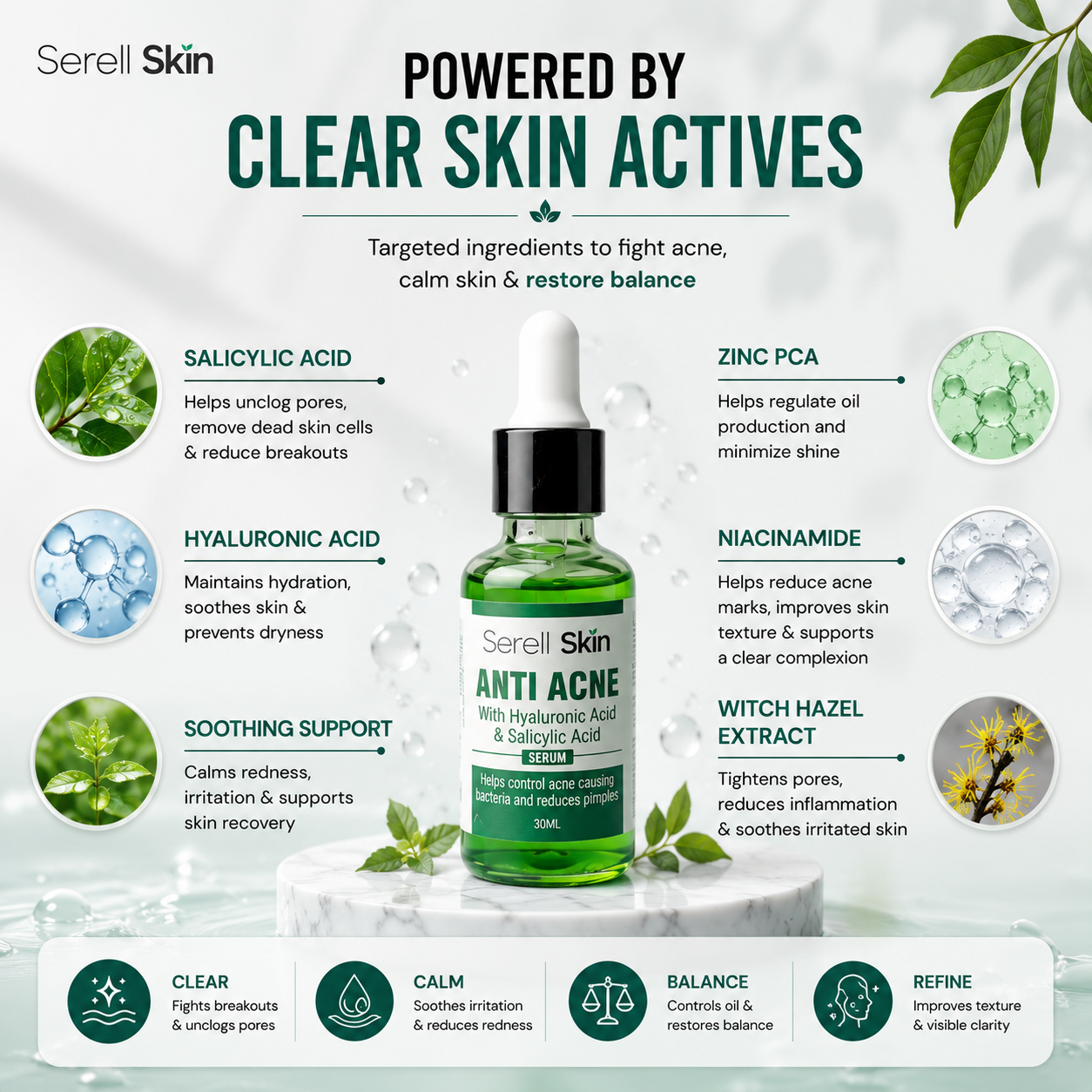 Anti Acne Serum ingredients – Salicylic Acid Niacinamide Pakistan