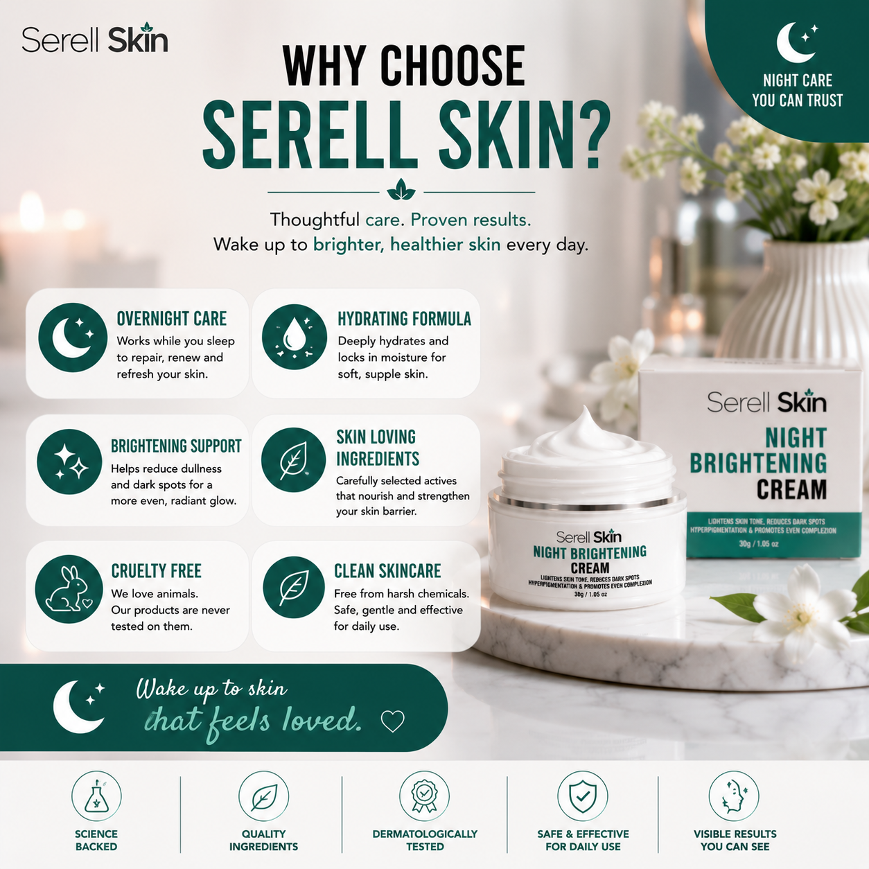 Serell Skin Night Brightening Cream – anti-aging brightening night cream Pakistan